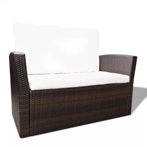  4-részes barna polyrattan kerti bútorszett párnákkal