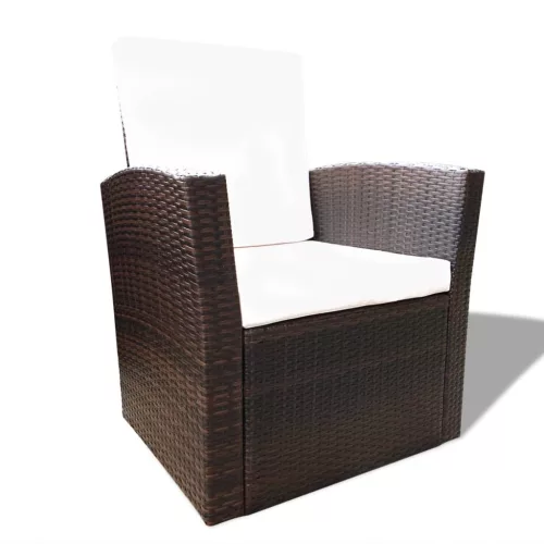  4-részes barna polyrattan kerti bútorszett párnákkal