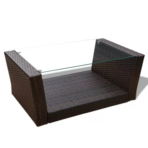  4-részes barna polyrattan kerti bútorszett párnákkal
