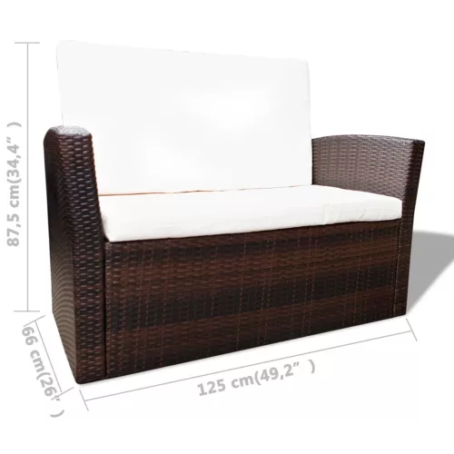 4-részes barna polyrattan kerti bútorszett párnákkal