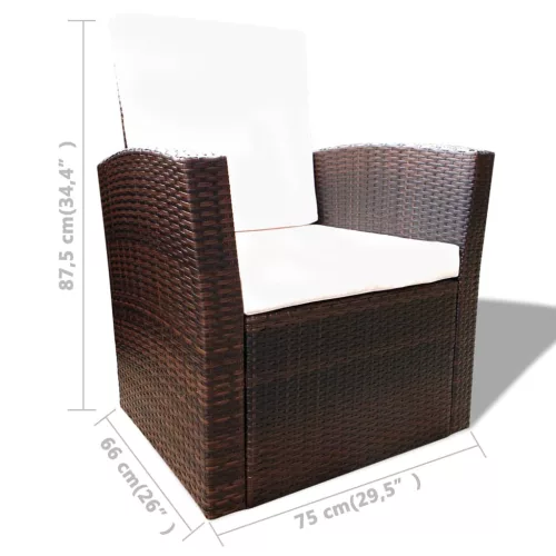  4-részes barna polyrattan kerti bútorszett párnákkal