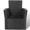  4-részes fekete polyrattan kerti bútorszett párnákkal