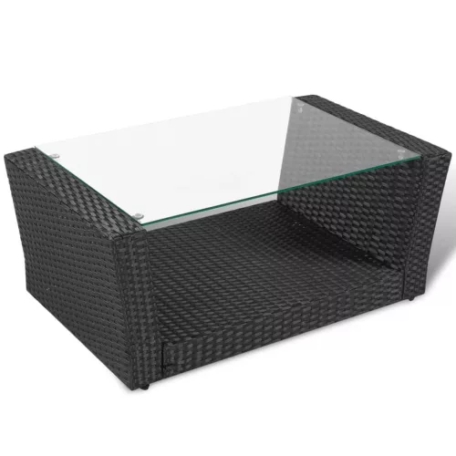  4-részes fekete polyrattan kerti bútorszett párnákkal