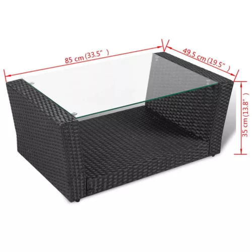  4-részes fekete polyrattan kerti bútorszett párnákkal