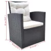  6-részes fekete polyrattan kültéri étkezőszett párnákkal