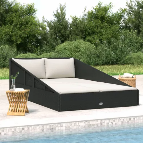  fekete polyrattan kerti ágy 110 x 200 cm