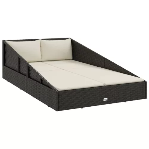  fekete polyrattan kerti ágy 110 x 200 cm