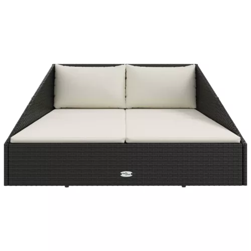  fekete polyrattan kerti ágy 110 x 200 cm