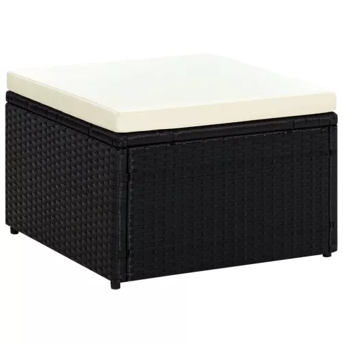  Fekete polyrattan ottomán zsámoly 53x53x30 