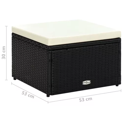  Fekete polyrattan ottomán zsámoly 53x53x30 