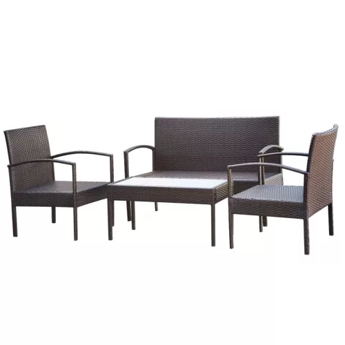  4-részes barna polyrattan kerti bútorszett párnákkal
