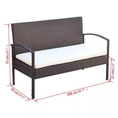  4-részes barna polyrattan kerti bútorszett párnákkal