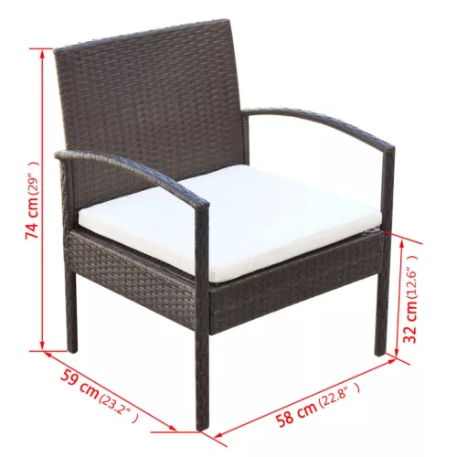  4-részes barna polyrattan kerti bútorszett párnákkal