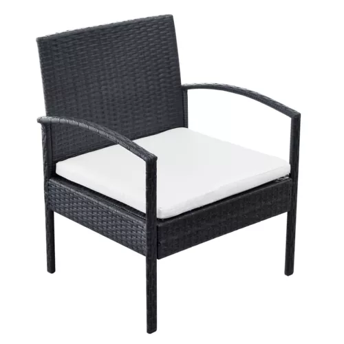  4-részes fekete polyrattan kerti bútorszett párnákkal