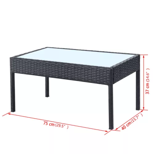  4-részes fekete polyrattan kerti bútorszett párnákkal