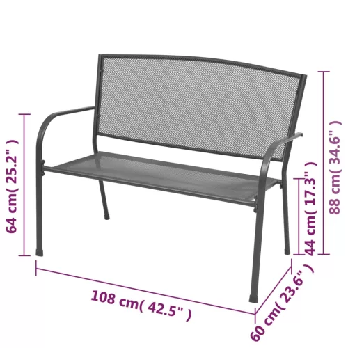  antracitszürke rácsos acél kerti pad 108 cm