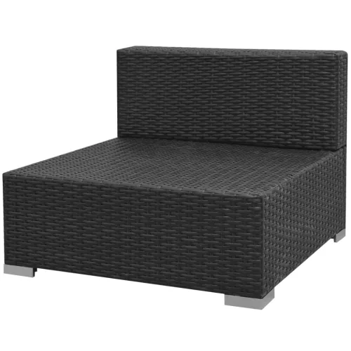  7 darabos fekete polyrattan kerti bútorszett napellenzővel