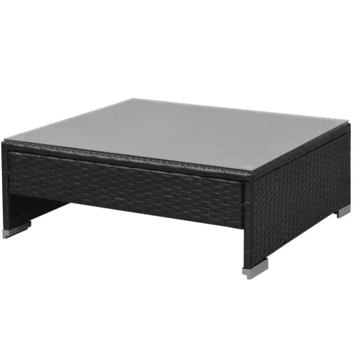  7 darabos fekete polyrattan kerti bútorszett napellenzővel