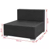  7 darabos fekete polyrattan kerti bútorszett napellenzővel