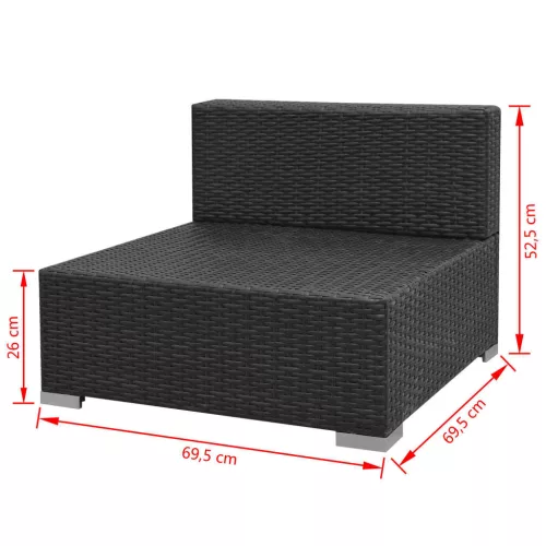  7 darabos fekete polyrattan kerti bútorszett napellenzővel