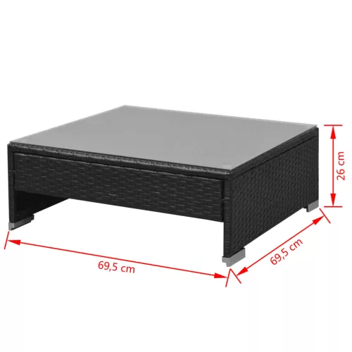  7 darabos fekete polyrattan kerti bútorszett napellenzővel