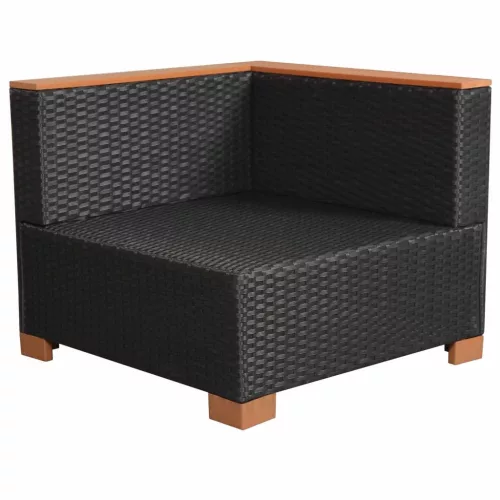  9-részes fekete polyrattan kerti bútorszett párnákkal
