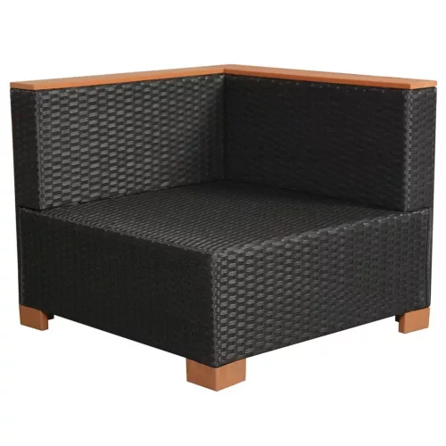  7-részes fekete polyrattan kerti bútorszett párnákkal
