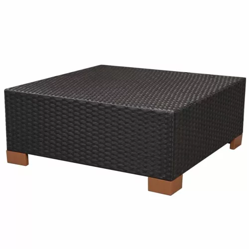  7-részes fekete polyrattan kerti bútorszett párnákkal
