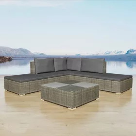    6 részes szürke polyrattan kerti ülőgarnitúra párnákkal