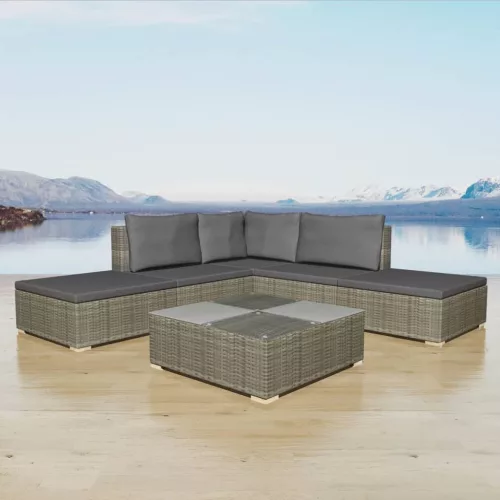  6 részes szürke polyrattan kerti ülőgarnitúra párnákkal
