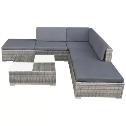  6 részes szürke polyrattan kerti ülőgarnitúra párnákkal