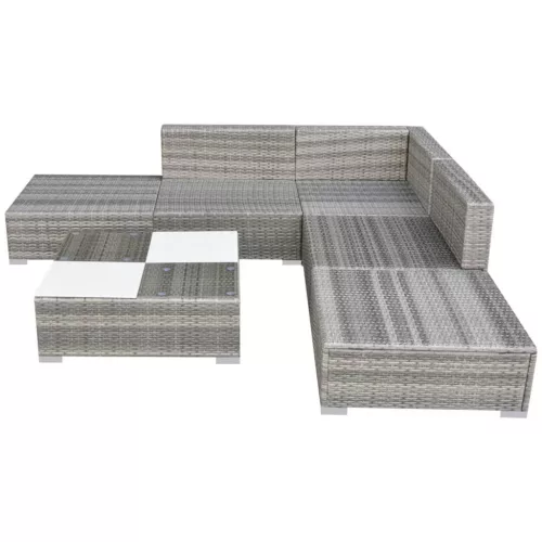  6 részes szürke polyrattan kerti ülőgarnitúra párnákkal