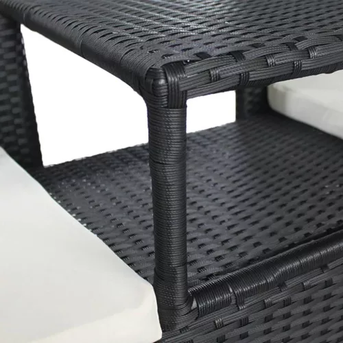  fekete kétszemélyes polyrattan kerti kanapé italtartó asztallal