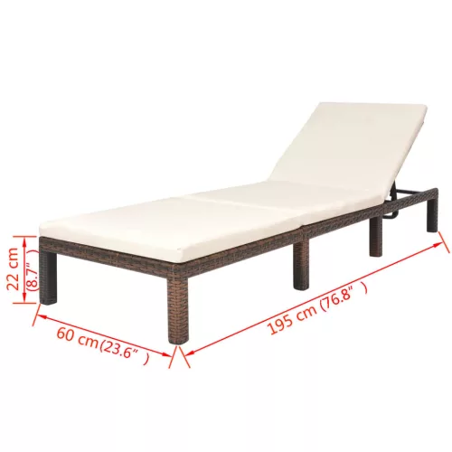  barna polyrattan napozóágy párnával