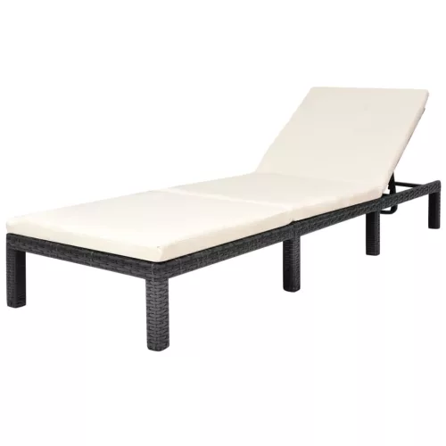  fekete polyrattan napozóágy párnával
