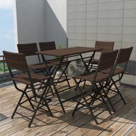    7-részes barna kerti polyrattan/acél összecsukható étkezőszett