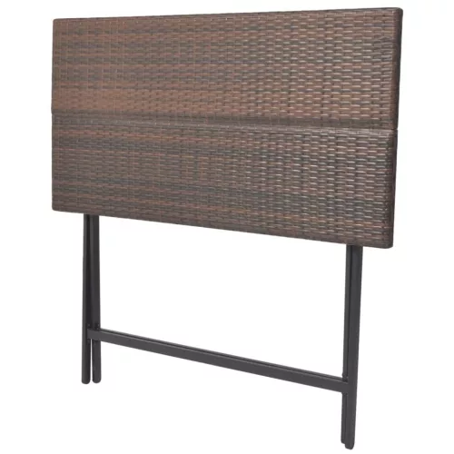  7-részes barna kerti polyrattan/acél összecsukható étkezőszett