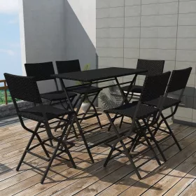    7-részes fekete kerti polyrattan/acél összecsukható étkezőszett