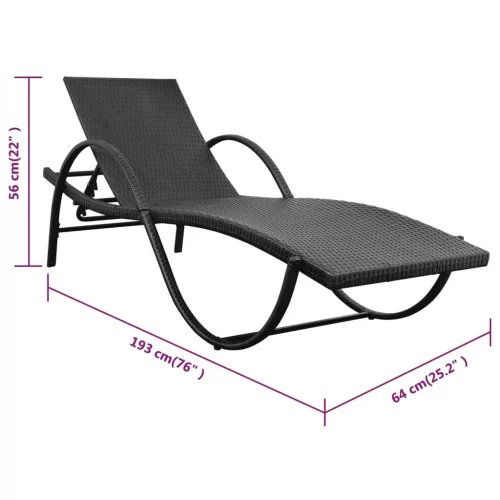  fekete polyrattan napozóágy párnával