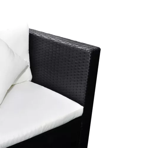  4-részes fekete polyrattan kerti bútorszett párnákkal