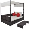  barna polyrattan napellenzős kerti ágy 190 x 130 cm