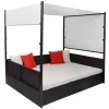  barna polyrattan napellenzős kerti ágy 190 x 130 cm
