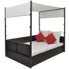  barna polyrattan napellenzős kerti ágy 190 x 130 cm