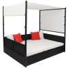  fekete polyrattan napellenzős kerti ágy 190 x 130 cm
