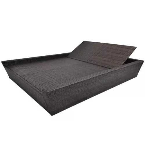  barna polyrattan napozóágy párnával