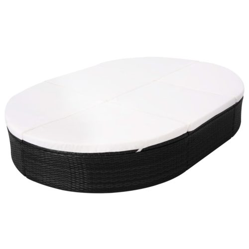  fekete polyrattan kültéri napozóágy párnával