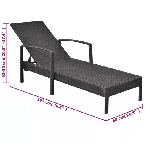  fekete polyrattan napozóágy párnával