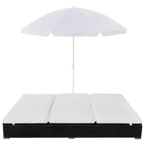  fekete polyrattan napozóágy napernyővel