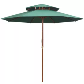  zöld dupla tetős napernyő fa rúddal 270 x 270 cm