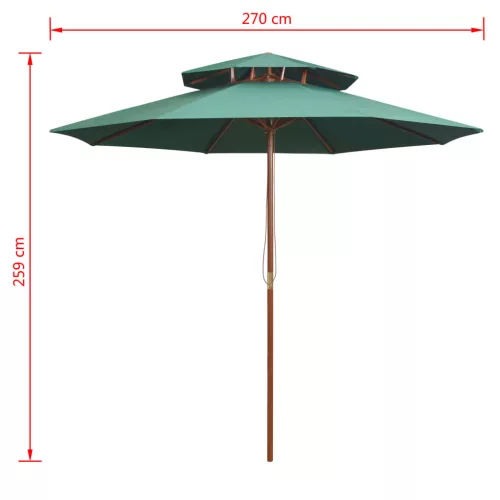  zöld dupla tetős napernyő fa rúddal 270 x 270 cm